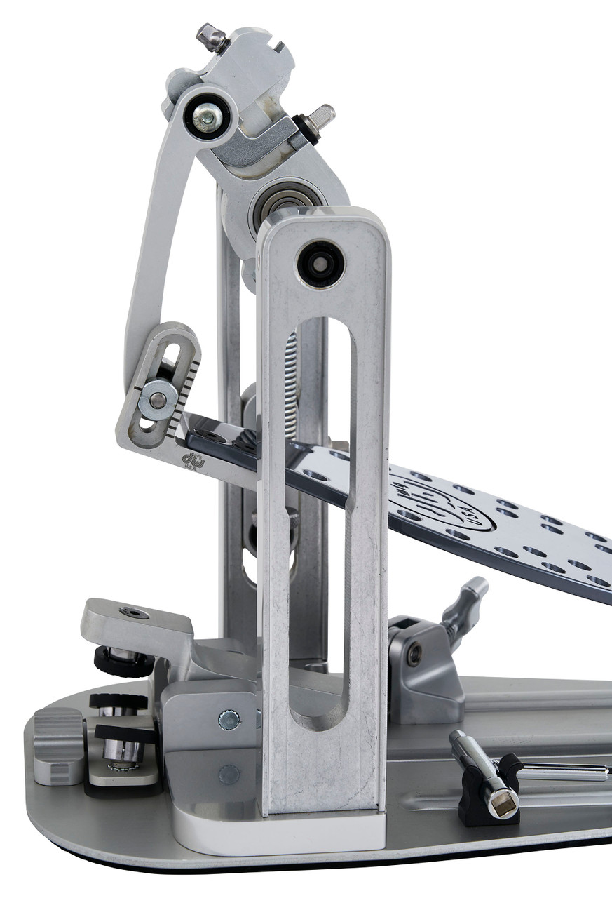 DW MFG Series Machined Direct Drive Single Pedal with carry bag, featuring precision-machined aluminum construction, direct drive linkage, and adjustable components for professional drummers.