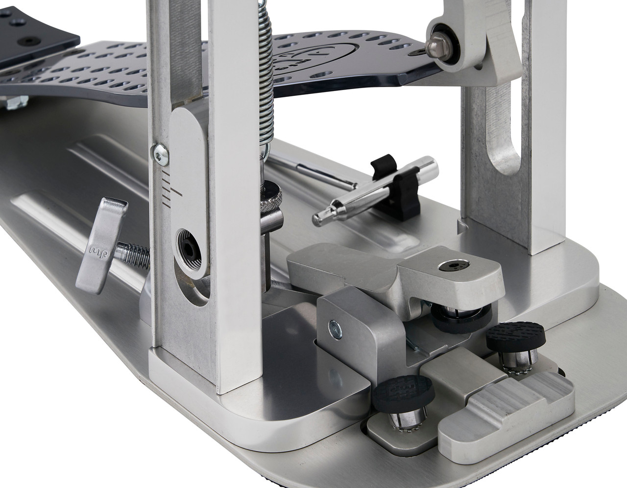 DW MFG Series Machined Direct Drive Single Pedal with carry bag, featuring precision-machined aluminum construction, direct drive linkage, and adjustable components for professional drummers.