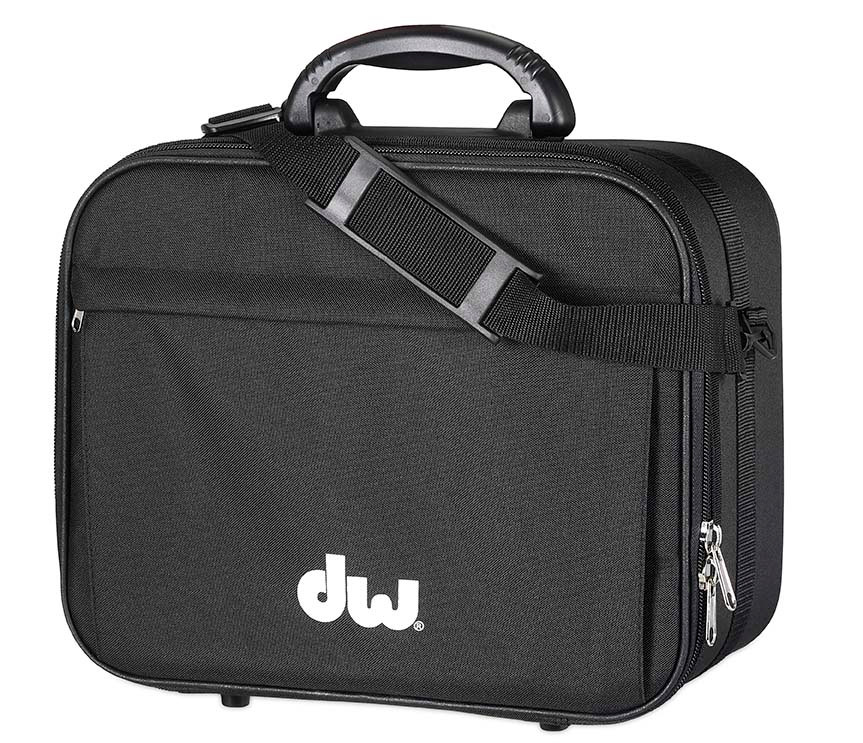 DW 5000 Series Turbo Double Bass Drum Pedal (DWCP5002TD4) with red base plates and included carrying bag