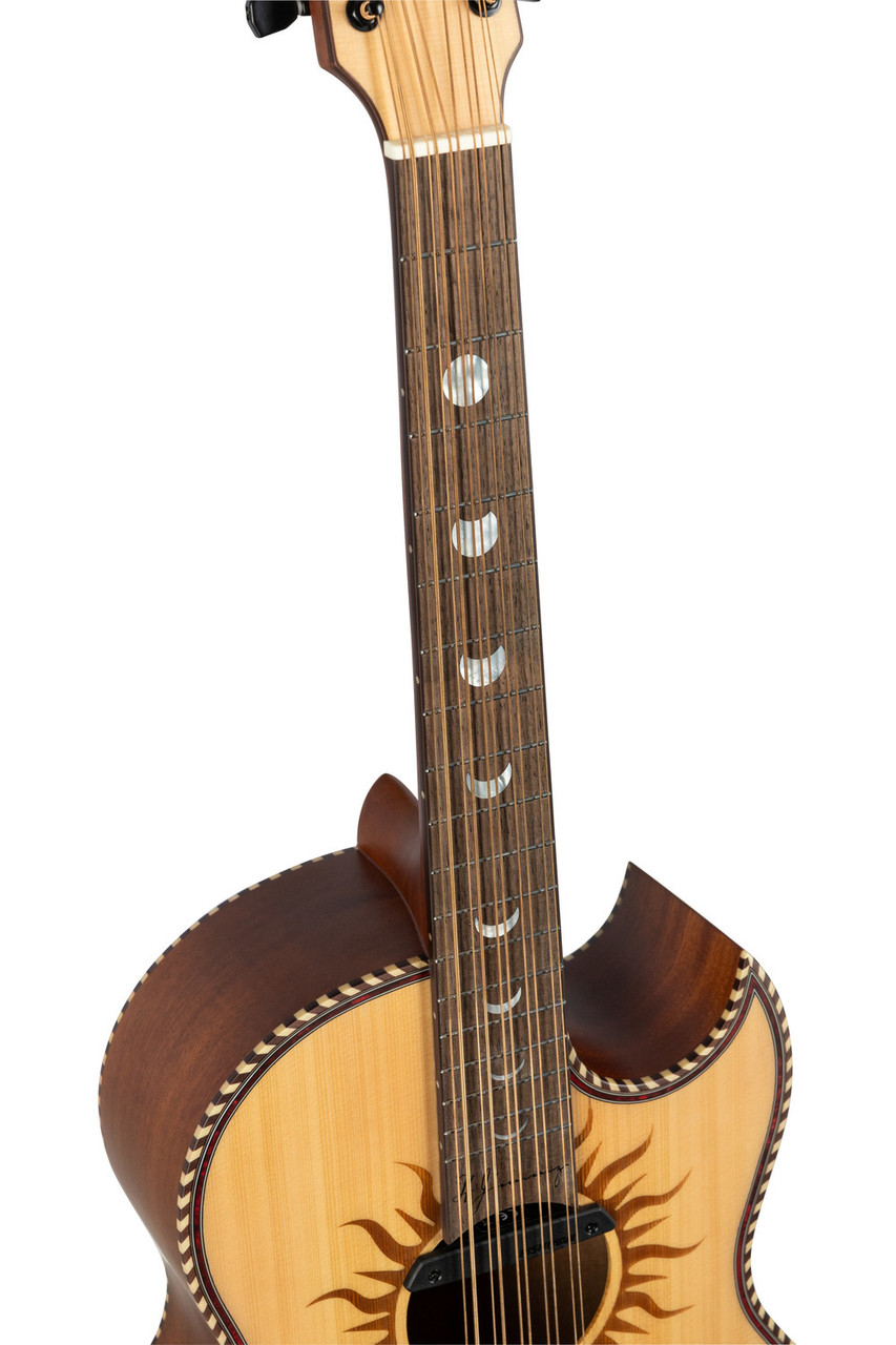 H. Jimenez Satin Natural with laser design Bajo Quinto Cutaway Electric w/ Hard wood case (LBQ1GXE-MC) | Musician Madness