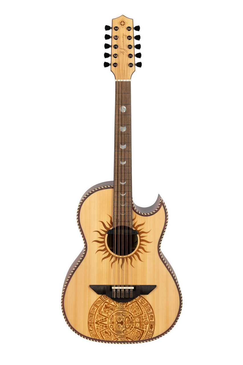 H. Jimenez Satin Natural with laser design Bajo Quinto Cutaway Electric w/ Hard wood case (LBQ1GXE-MC) | Musician Madness