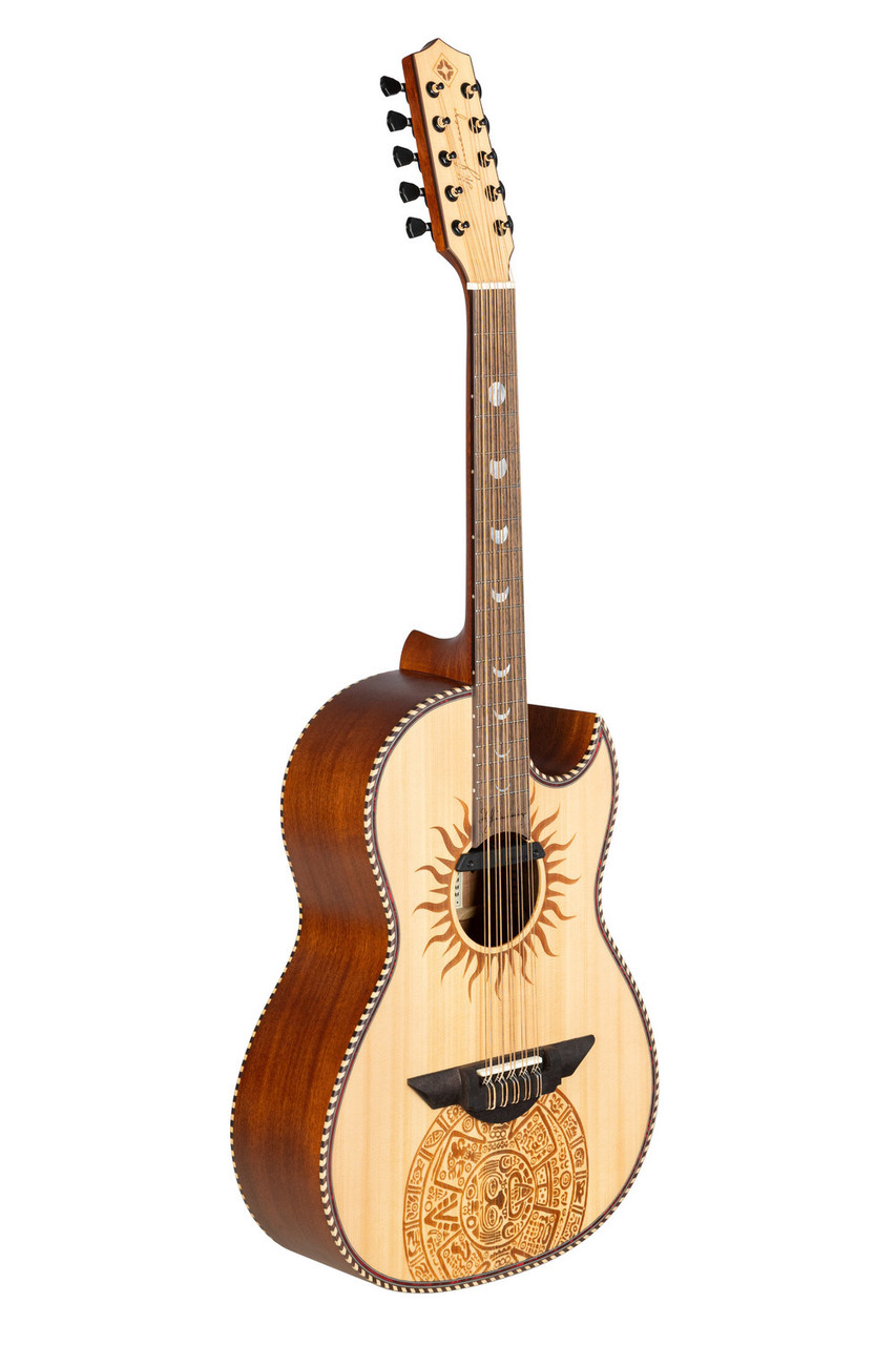 H. Jimenez Satin Natural with laser design Bajo Quinto Cutaway Electric w/ Hard wood case (LBQ1GXE-MC) | Musician Madness