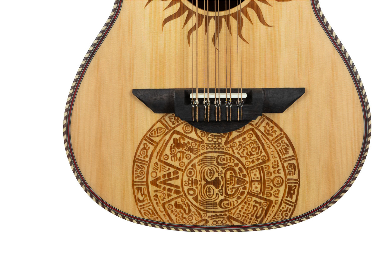 H. Jimenez Satin Natural with laser design Bajo Quinto Cutaway Electric w/ Hard wood case (LBQ1GXE-MC) | Musician Madness