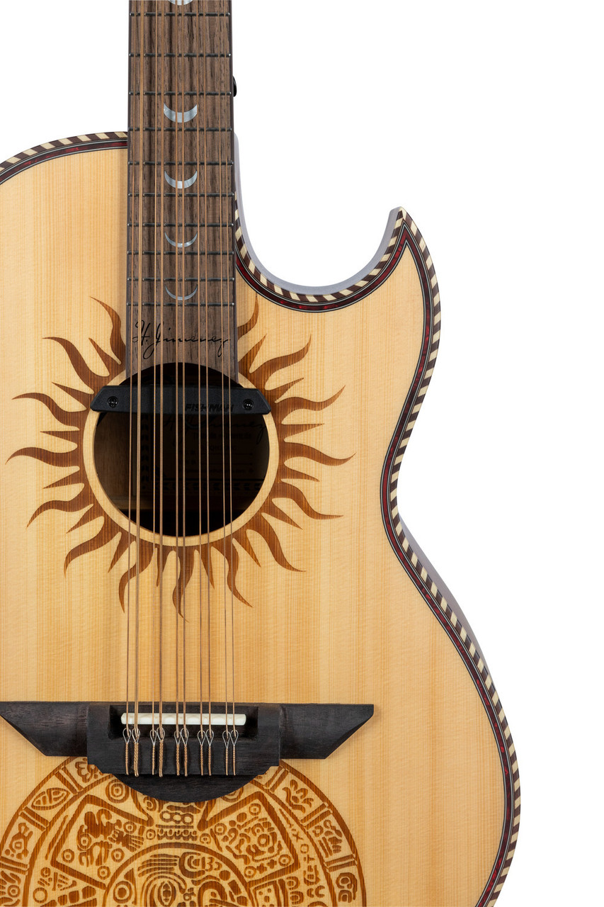 H. Jimenez Satin Natural Laser Design Bajo Quinto Cutaway Electric (LBQ1GXE-MC) with hardwood case acoustic-electric bajo quinto guitar