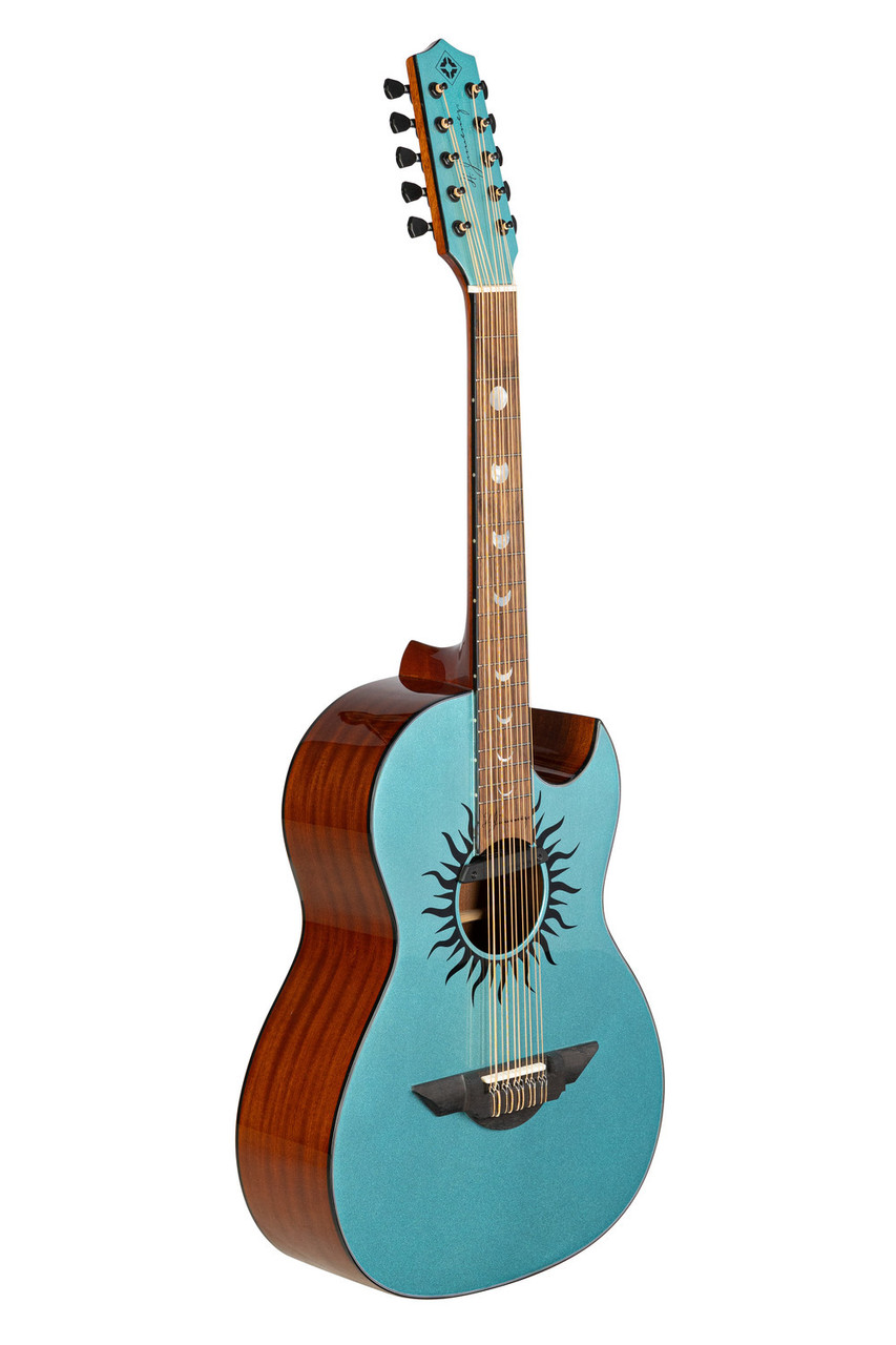 H. Jimenez Glossy Turquoise sparkle painted top Bajo Quinto Cutaway Electric w/ Hard wood case (LBQ1GXE-CN) | Musician Madness