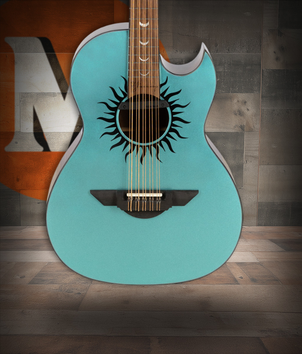 H. Jimenez Glossy Turquoise Sparkle Painted Top Bajo Quinto Cutaway Electric (LBQ1GXE-CN) with hardwood case acoustic-electric bajo quinto guitar