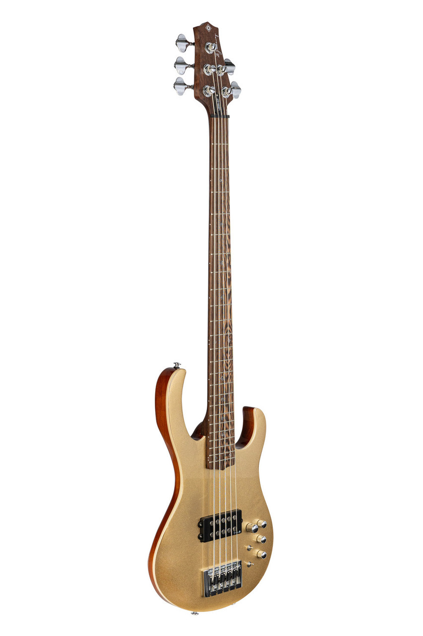 H. Jimenez 5-String Glossy Gold Top Bass Guitar (LBS5-GT) with deluxe padded gig bag