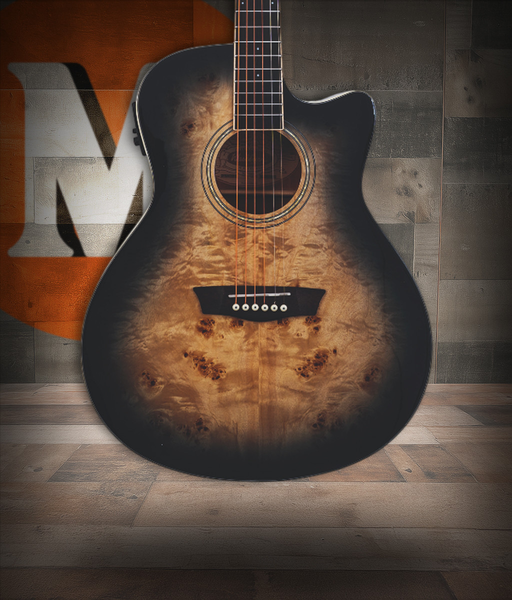Washburn Deep Forest Burl Grand Auditorium Acoustic Electric Guitar - Black Fade (DFBACEB) | Musician Madness