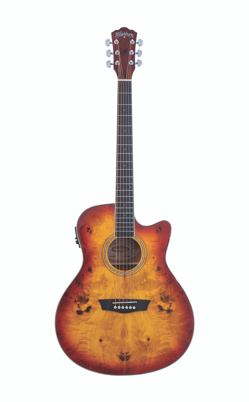 Washburn Deep Forest Burl Grand Auditorium Acoustic-Electric Guitar – Amber Fade (DFBACEA)
