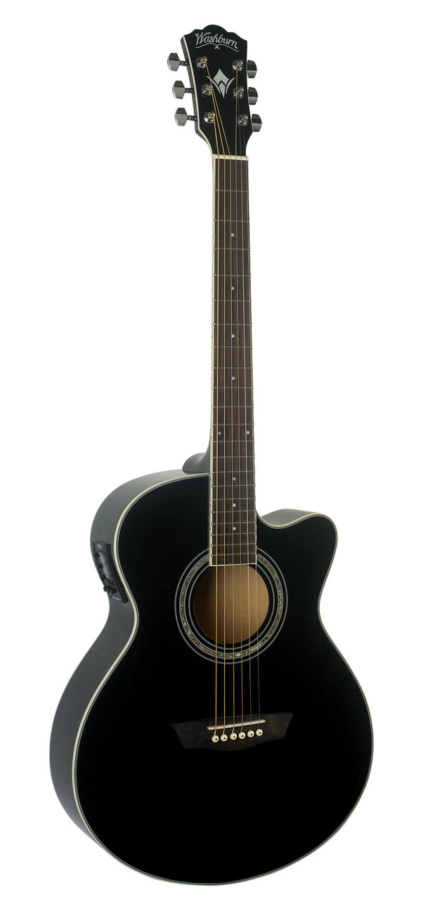 Washburn EA12 Festival Series Mini Jumbo Cutaway Acoustic-Electric Guitar – Black (EA12B-A-U)