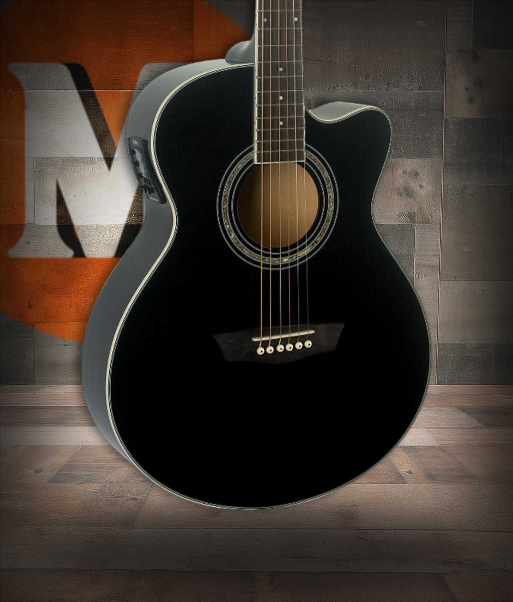 Washburn EA12 Festival Series Mini Jumbo Cutaway Acoustic-Electric Guitar â€“ Black (EA12B-A-U)