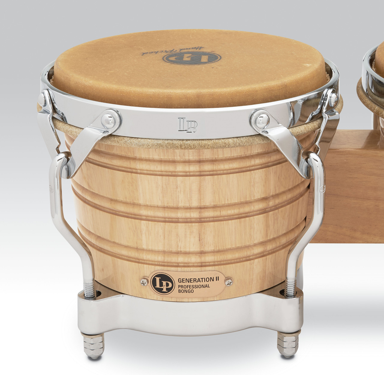 Latin Percussion LP 7-1/4" and 8-5/8" Generation II Bongos â€“ Natural with Chrome Hardware (LP201A-2) â€“ traditional LP bongos with warm tone and professional design, available at Musician Madness.