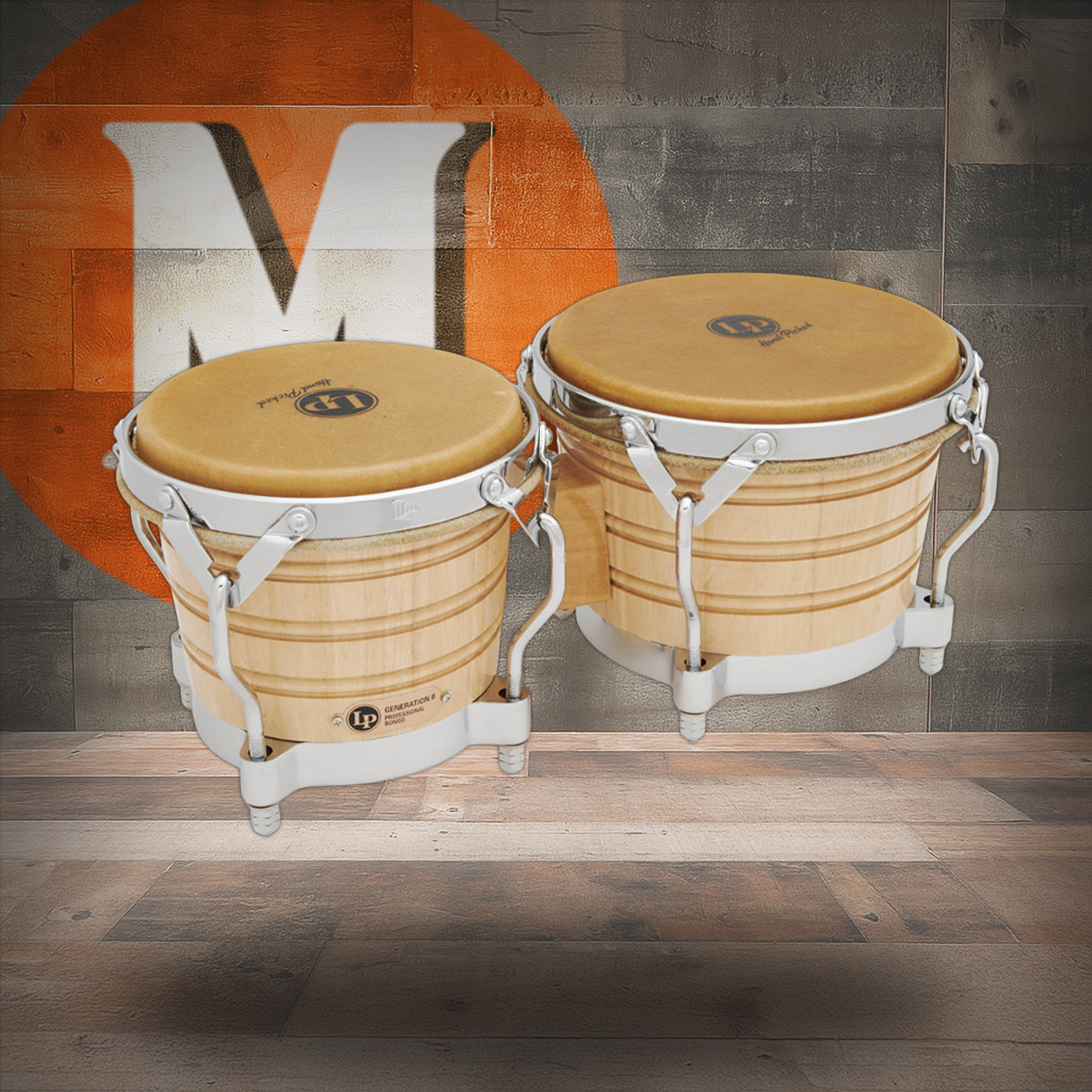 Latin Percussion LP 7-1/4" and 8-5/8" Generation II Bongos with Traditional Rims - Natural with Chrome Hardware (LP201A-2) | Musician Madness