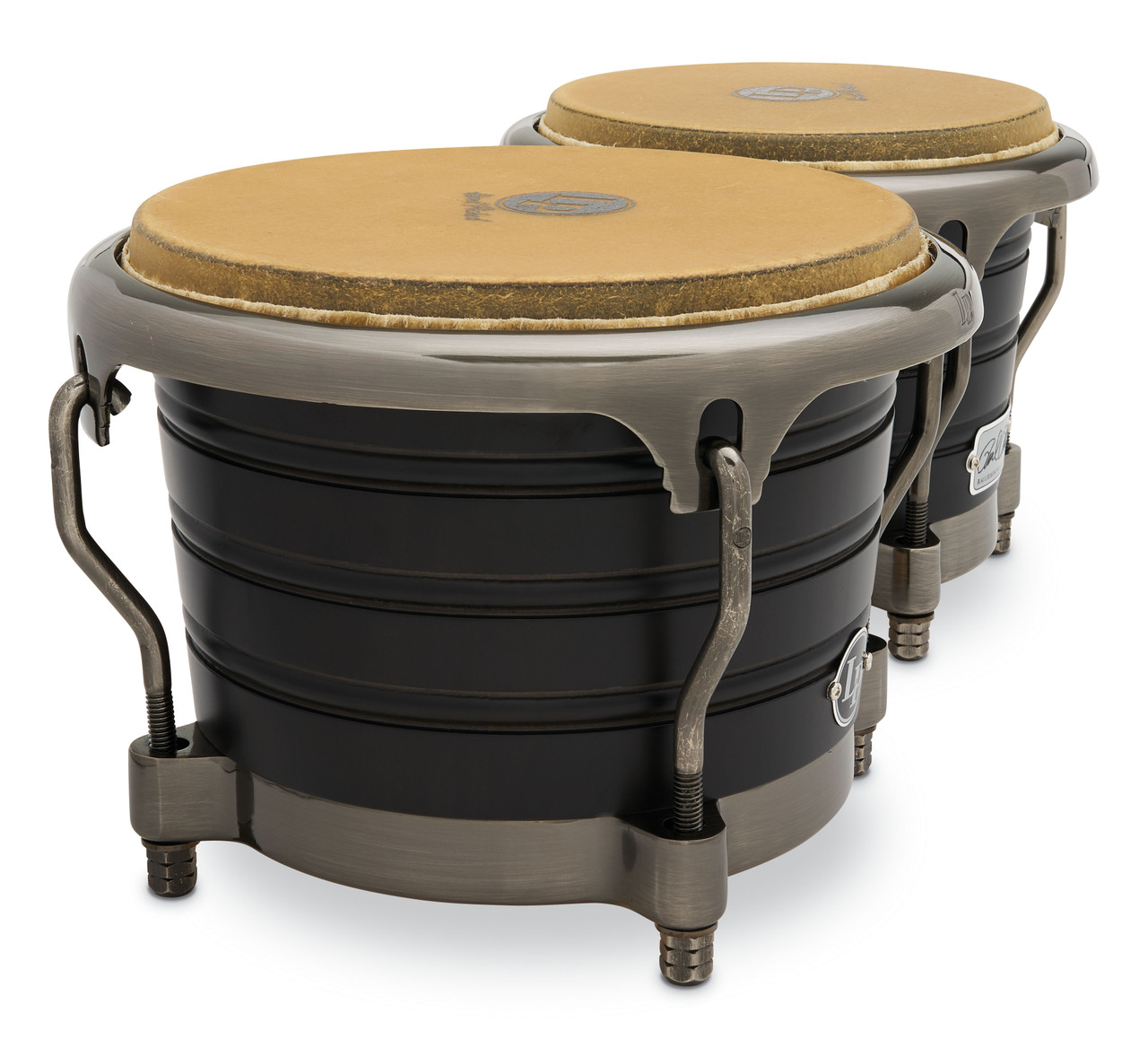 Latin Percussion LP Raul Rekow Signature 7-1/4" and 8-5/8" Bongos - Dark Walnut with Black Satin Hardware (LP201AX-2RRB) | Musician Madness