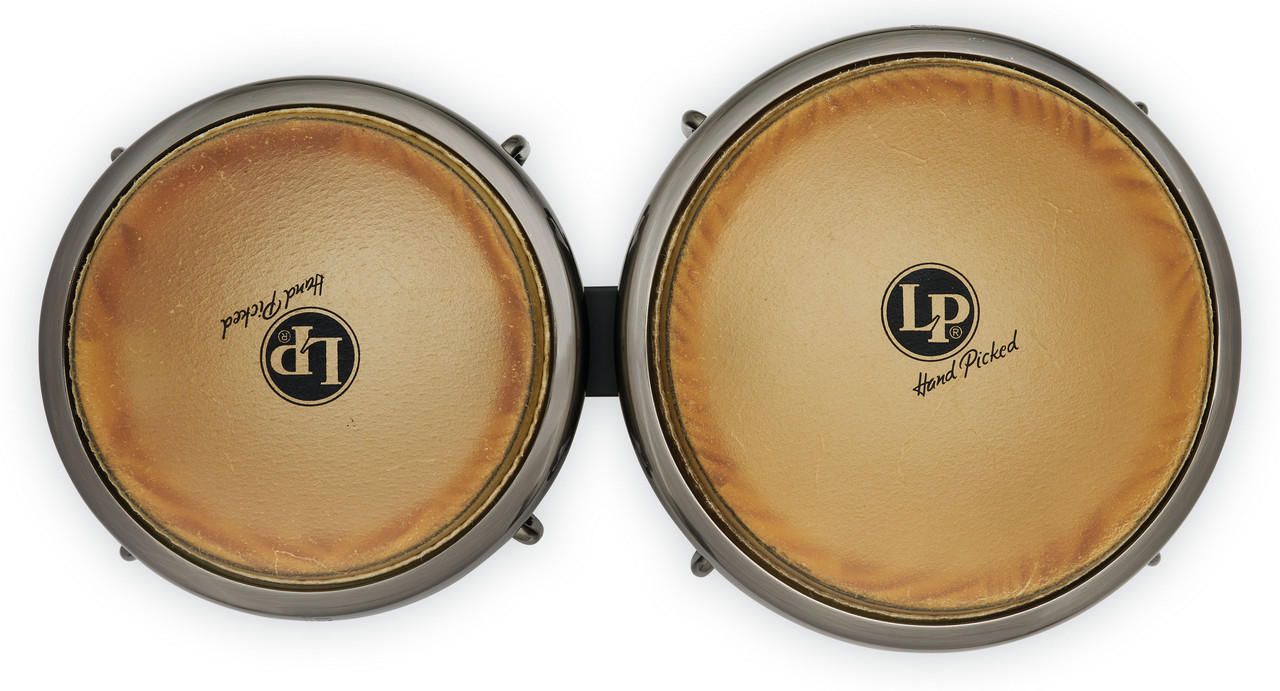 Latin Percussion LP Raul Rekow Signature 7-1/4" and 8-5/8" Bongos - Dark Walnut with Black Satin Hardware (LP201AX-2RRB) | Musician Madness
