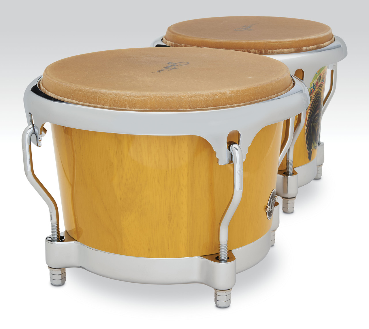 Latin Percussion LP Santana CCII 7-1/4"-8-5/8" Oak Bongos - African Speaks Finish (LP201AX-SAS) - signature LP bongos honoring Santanaâ€™s rhythmic legacy, available at Musician Madness.