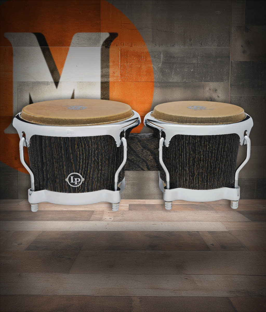 Latin Percussion LP Uptown CCII 7-1/4"â€“8-5/8" Bongos â€“ Sculpted Ash in Espresso Stain with Chrome Hardware (LP201SA) â€“ elegant LP bongos with warm tone and professional design, available at Musician Madness.
