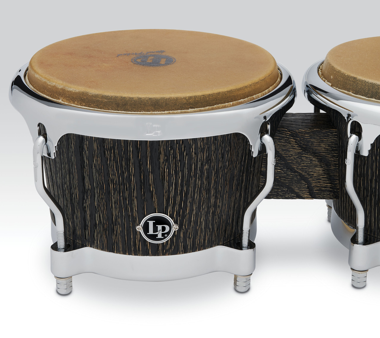 Latin Percussion LP Uptown CCII 7-1/4"â€“8-5/8" Bongos â€“ Sculpted Ash in Espresso Stain with Chrome Hardware (LP201SA) â€“ elegant LP bongos with warm tone and professional design, available at Musician Madness.