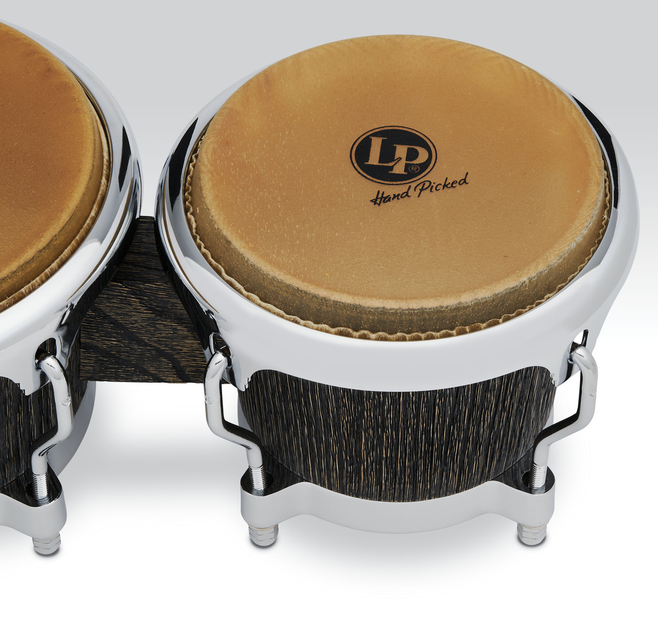 Latin Percussion LP Uptown CCII 7-1/4"–8-5/8" Bongos – Sculpted Ash in Espresso Stain with Chrome Hardware (LP201SA) – elegant LP bongos with warm tone and professional design, available at Musician Madness.