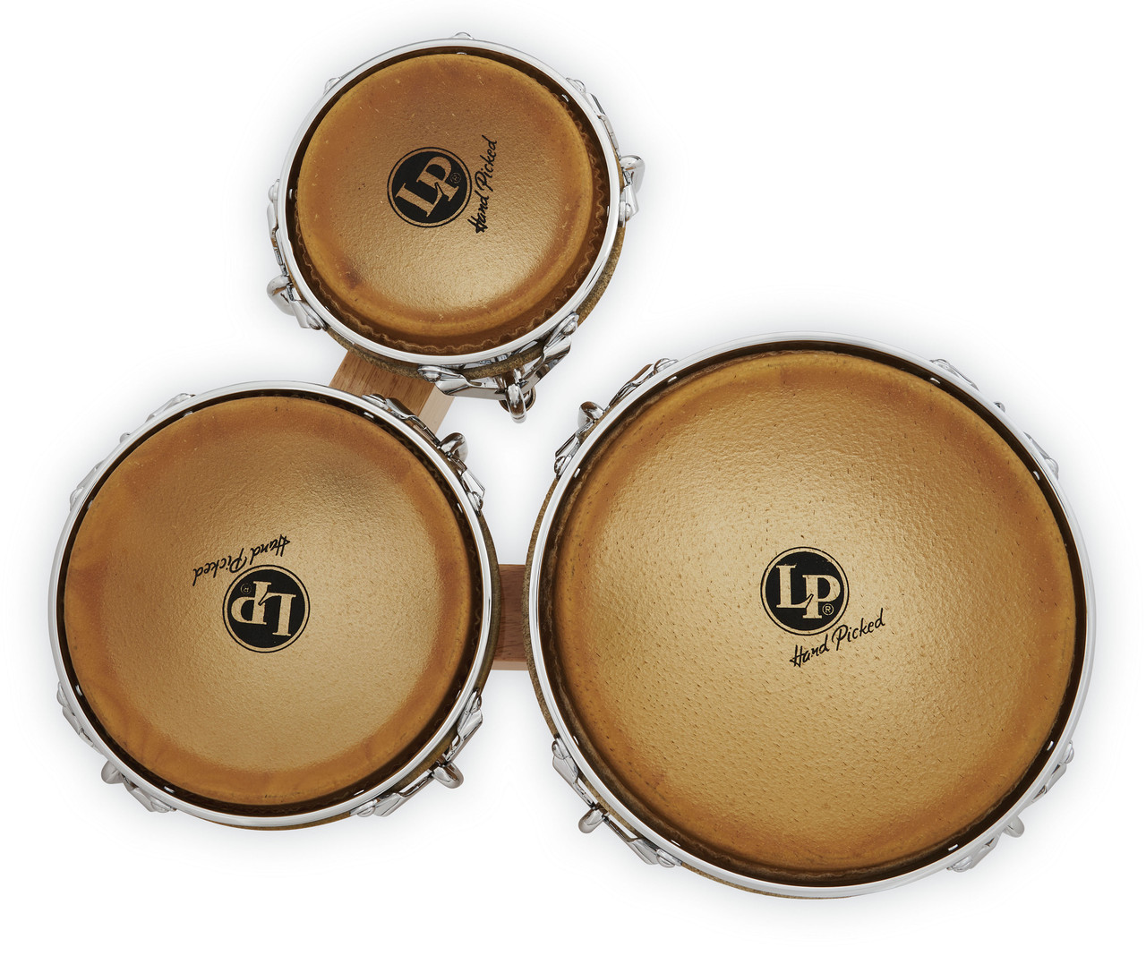 Latin Percussion LP Generation 3 Traditional 5-1/2", 7-1/4", and 9" Bongos – Oak Natural with Chrome Hardware (LP202-AW) – handcrafted LP multi-size bongos with warm tone, available at Musician Madness.