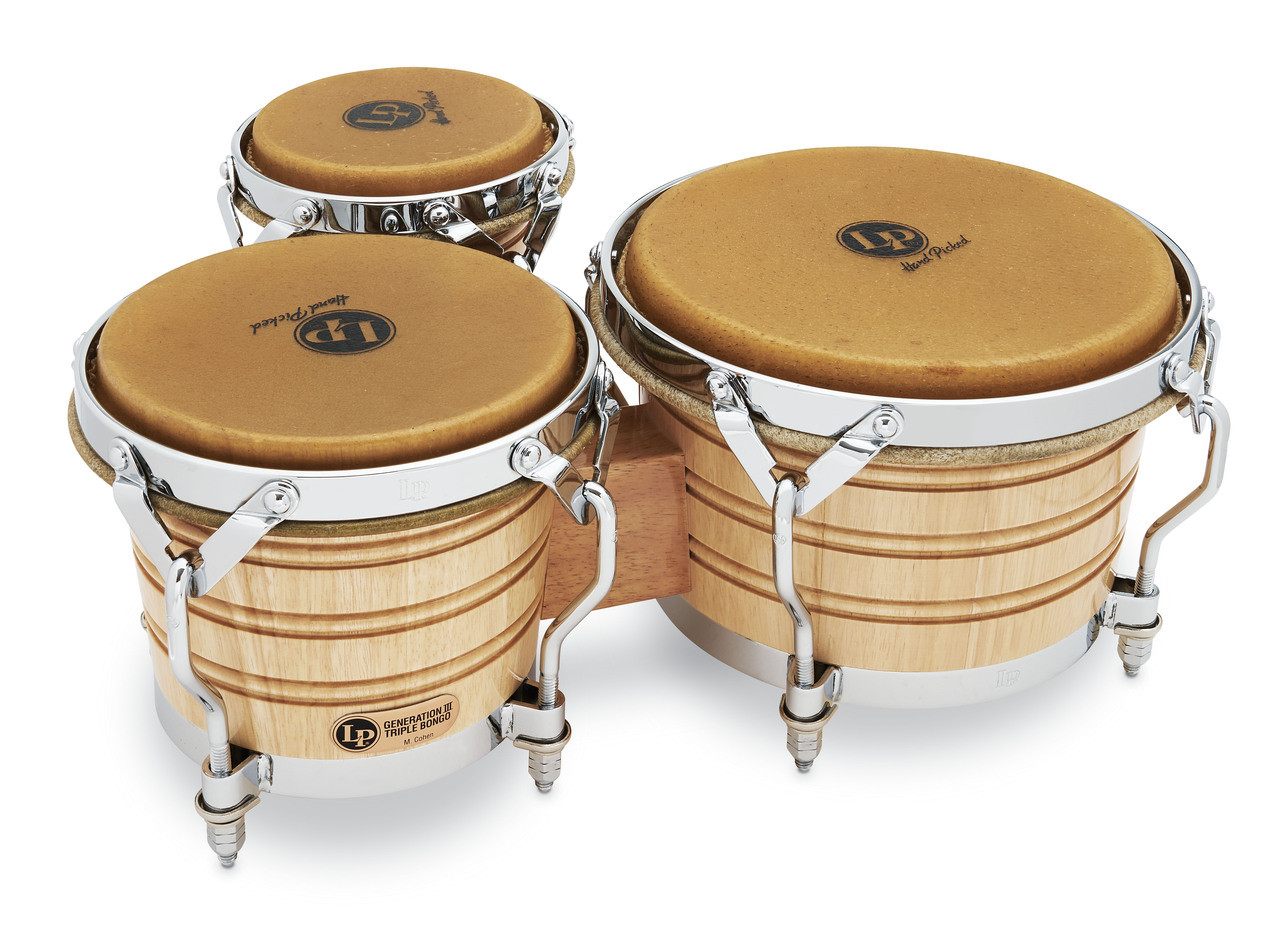 Latin Percussion LP Generation 3 Traditional 5-1/2", 7-1/4", and 9" Bongos - Oak Natural with Chrome Hardware (LP202-AW) | Musician Madness