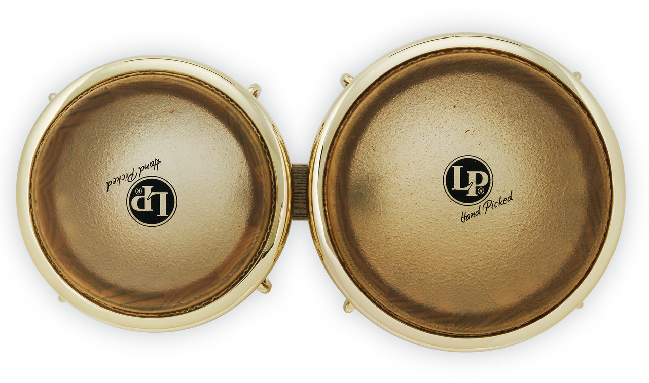 Latin Percussion LP Giovanni Galaxy CCII 7-1/4"–8-5/8" Bongos – Natural American Ash with Gold Hardware (LP793X) – professional LP signature bongos designed with Giovanni Hidalgo, available at Musician Madness.