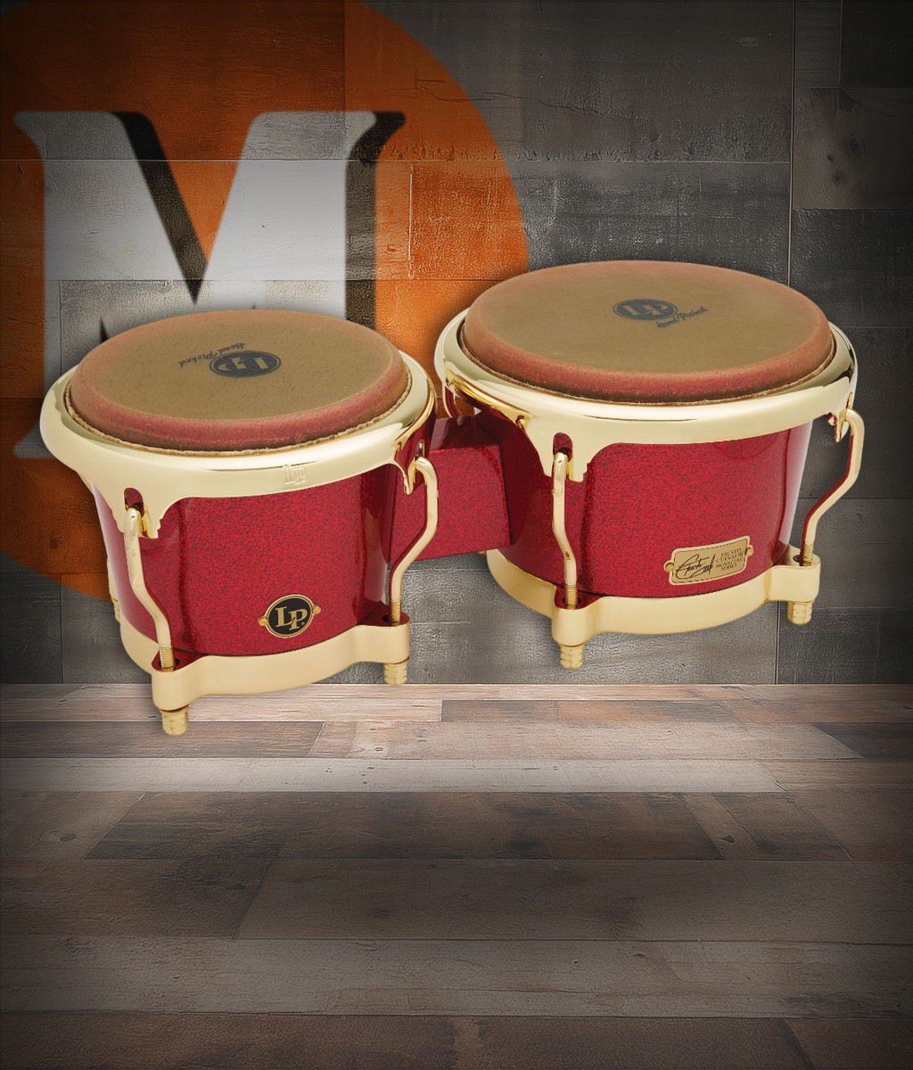Latin Percussion LP Fausto Cuevas III Signature 7-1/4"–8-5/8" Bongos – Ferrari Red Fiberglass with Gold Hardware (LP794V-ARG) – premium LP signature bongos available at Musician Madness.
