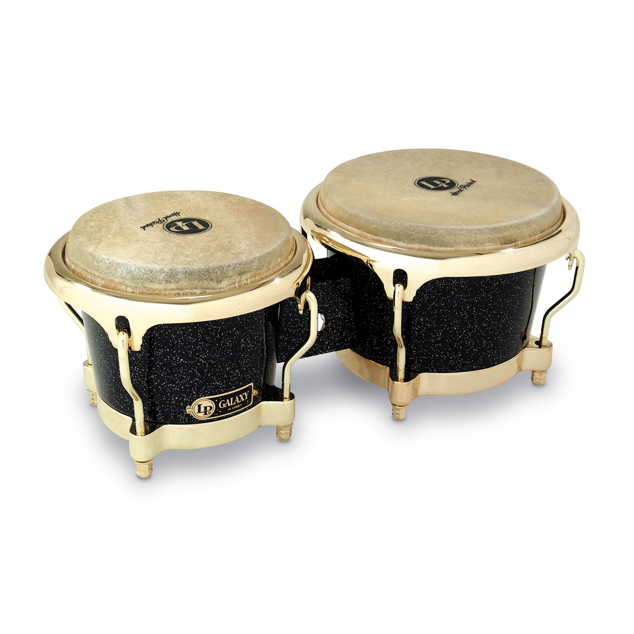 Latin Percussion LP Galaxy 7-1/4"-8-5/8" Fiberglass Bongos - Black with Gold Hardware (LP794X) | Musician Madness
