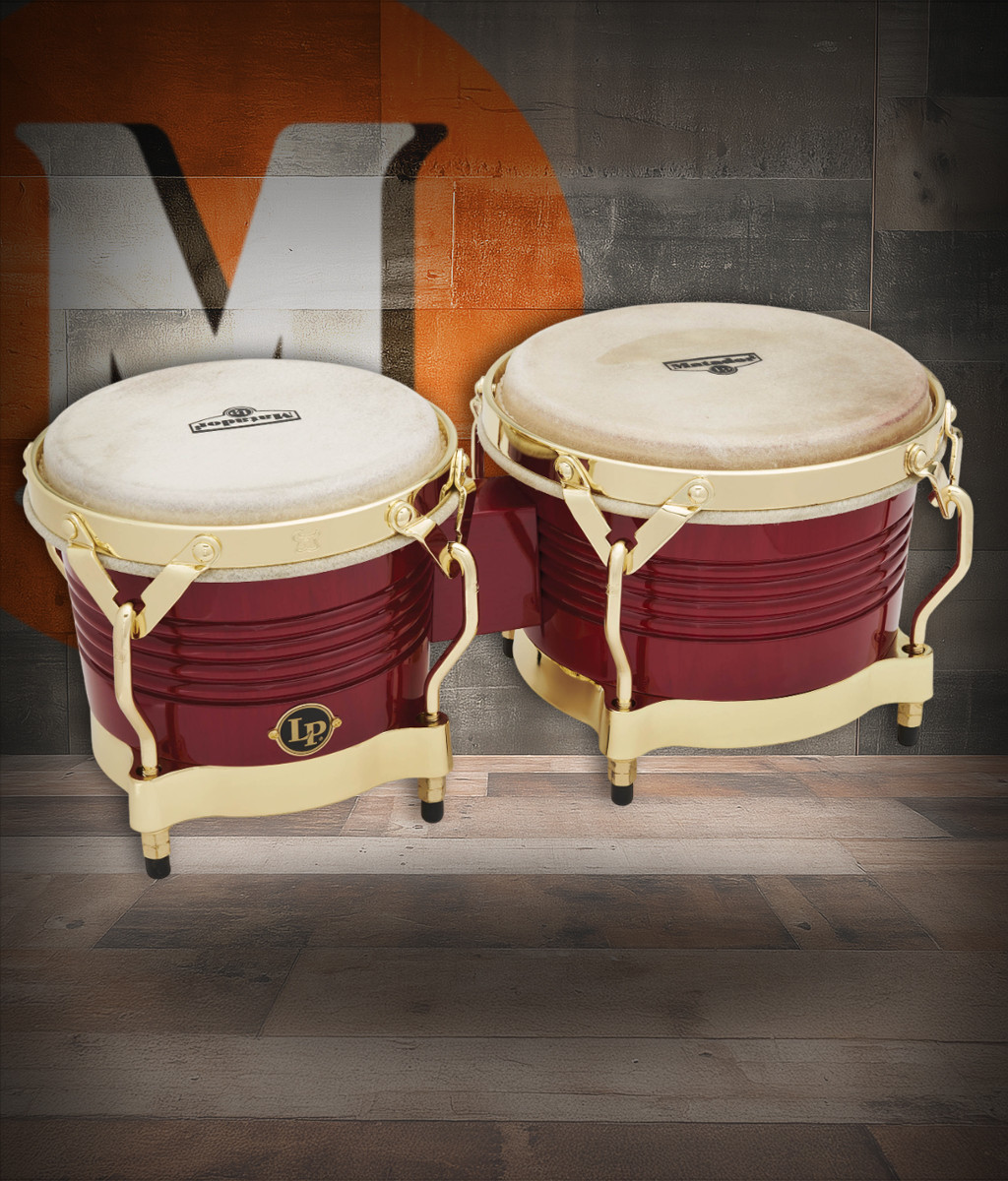 Latin Percussion LP Matador Traditional 7-1/4"-8-5/8" Bongos - Oak Red with Gold Hardware (M201-RW) | Musician Madness