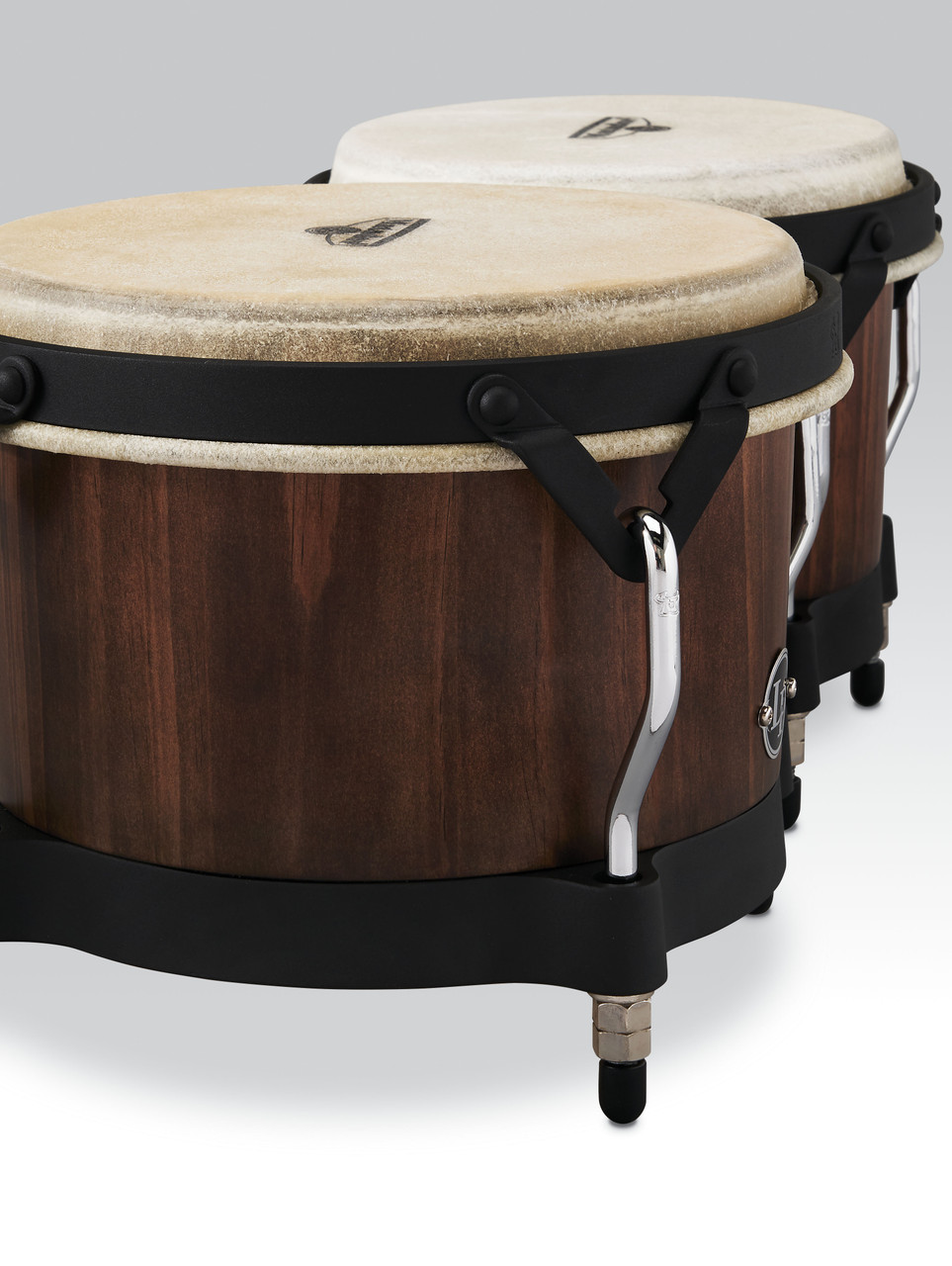 Latin Percussion LP Matador Traditional 7-1/4"-8-5/8" Bongos - Whiskey Barrel Finish with Black Hardware (M201-WB) | Musician Madness