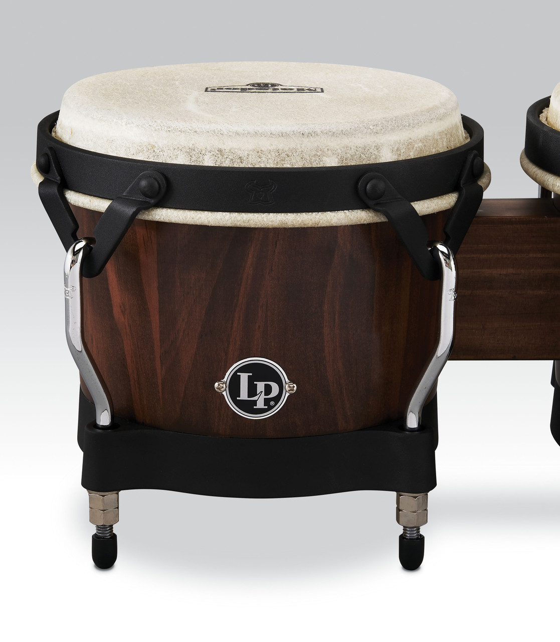 Latin Percussion LP Matador Traditional 7-1/4"-8-5/8" Bongos - Whiskey Barrel Finish with Black Hardware (M201-WB) | Musician Madness