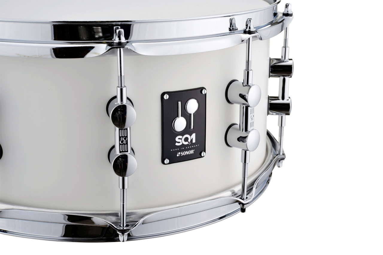Sonor SQ1 14” x 6.5” Snare Drum – Satin Pure White (SQ1-1465-SDW-SPW) available at Musician Madness.