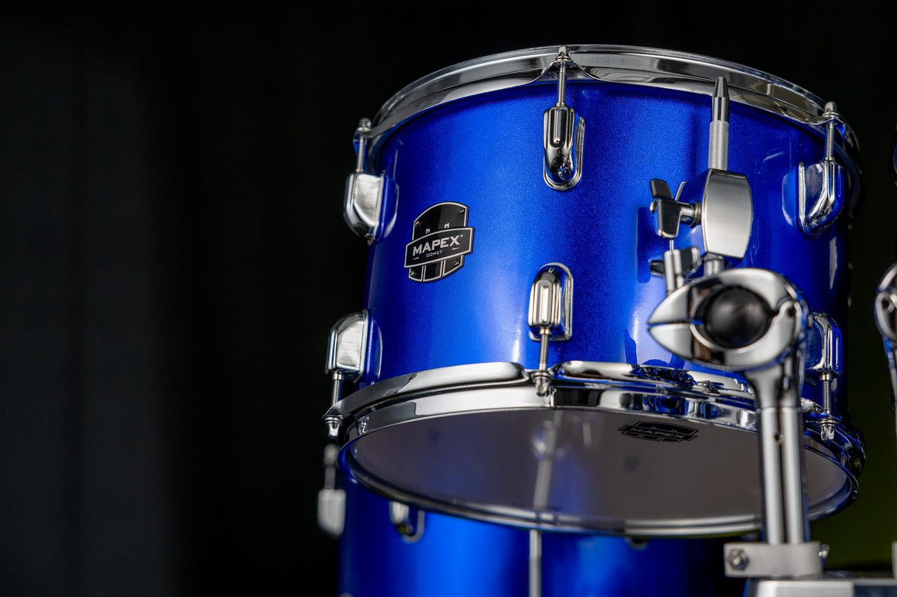 Mapex CM5844FTCIB Comet 5-Piece Drum Set with 18â€ bass drum in Indigo Blue, complete with hardware and cymbals.
