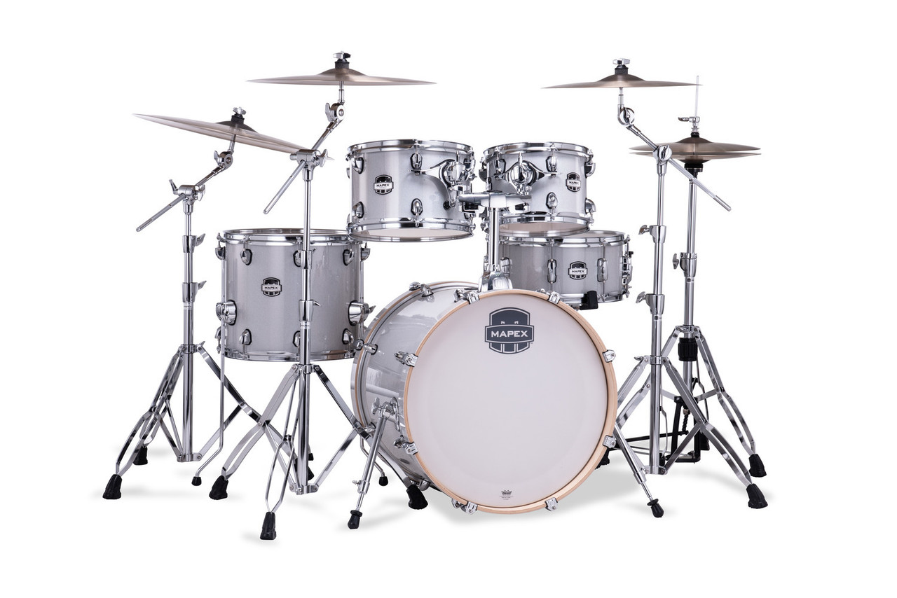 Mapex MA504SFDT Mars Birch 5-Piece Fusion Shell Pack in Diamond Sparkle finish.