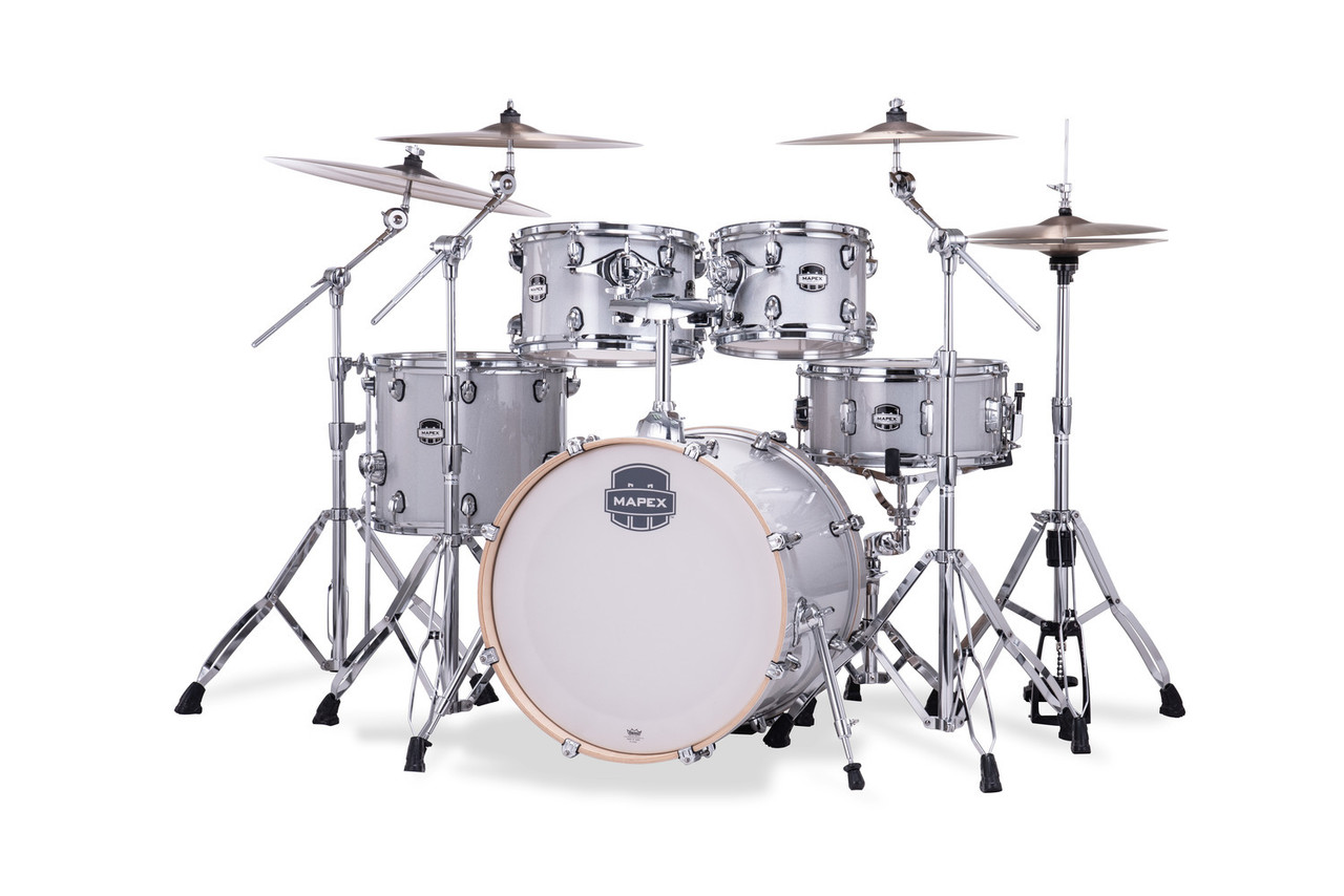 Mapex MA504SFDT Mars Birch 5-Piece Fusion Shell Pack in Diamond Sparkle finish.