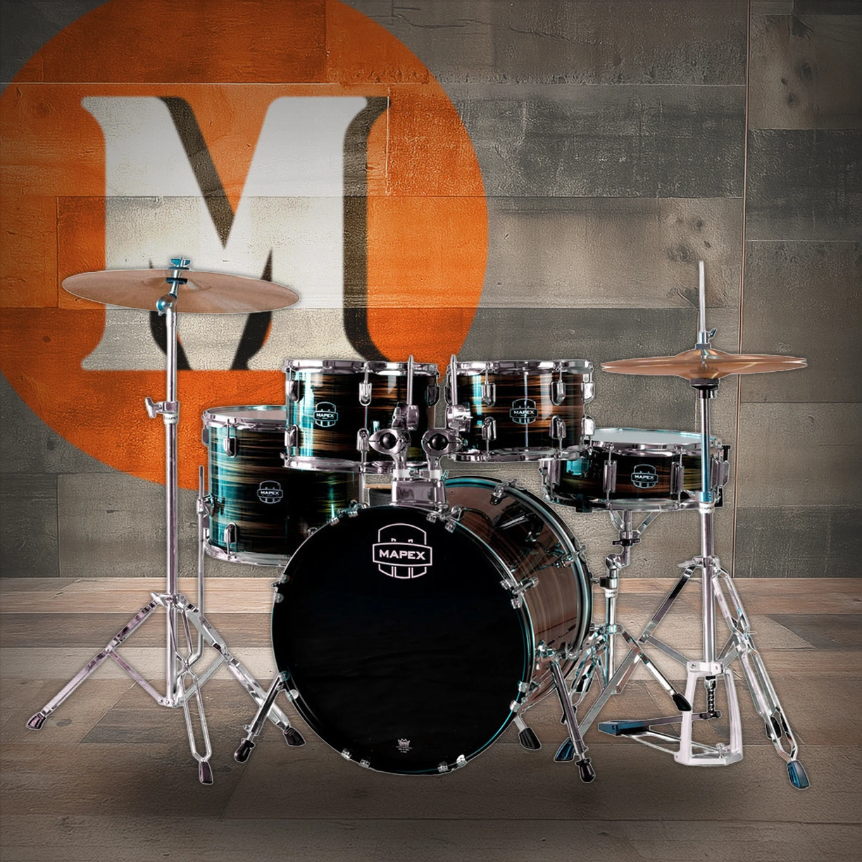 Mapex Comet 5-Piece Complete Drum Set - 18 In. Bass Drum Ebony Yellow Grain (CM5844FTCFJ) | Musician Madness