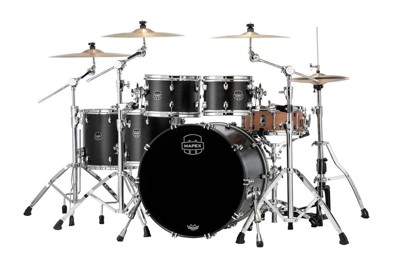Mapex SR628XUFB Saturn Studioease 5-Piece Shell Pack in Satin Black finish, snare not included.