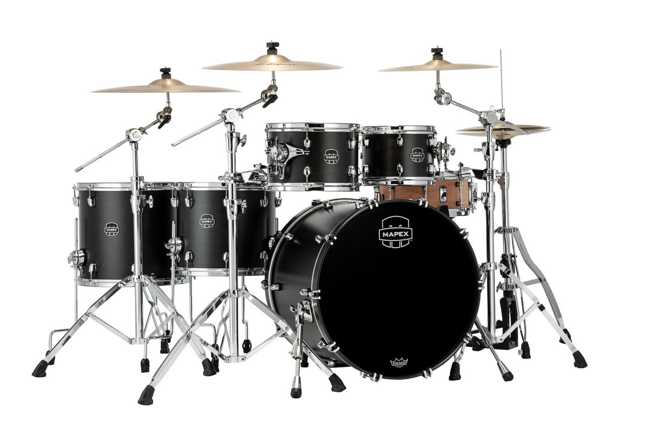 Mapex SR628XUFB Saturn Studioease 5-Piece Shell Pack in Satin Black finish, snare not included.