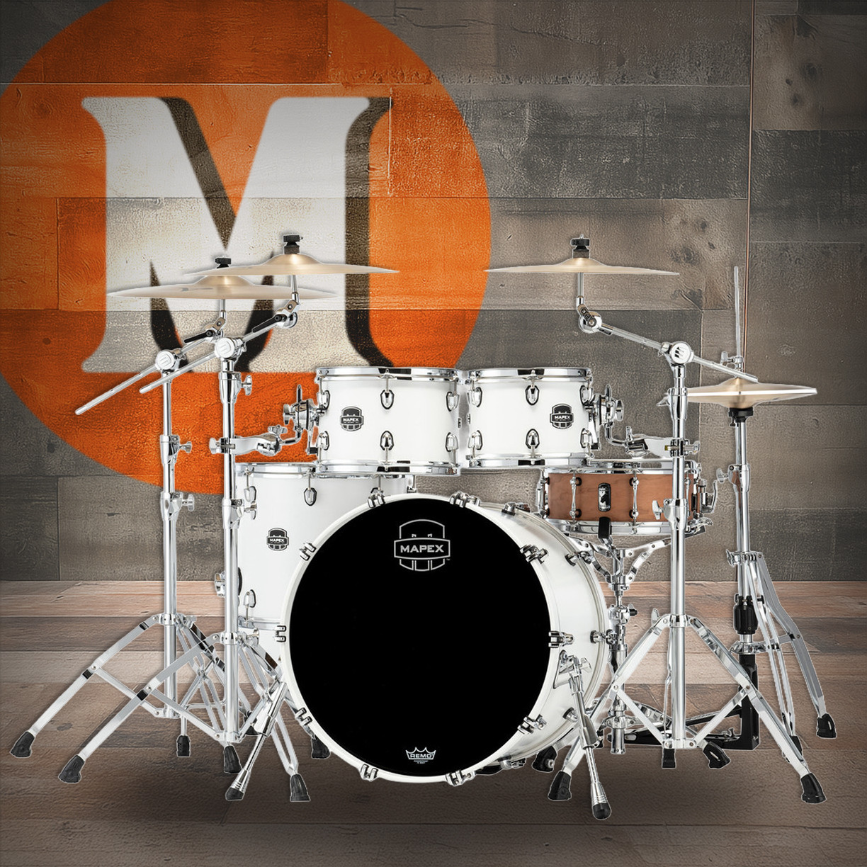 Mapex Saturn Rock 4-Piece Shell Pack (No Snare) - Satin White (SR529XURM) | Musician Madness