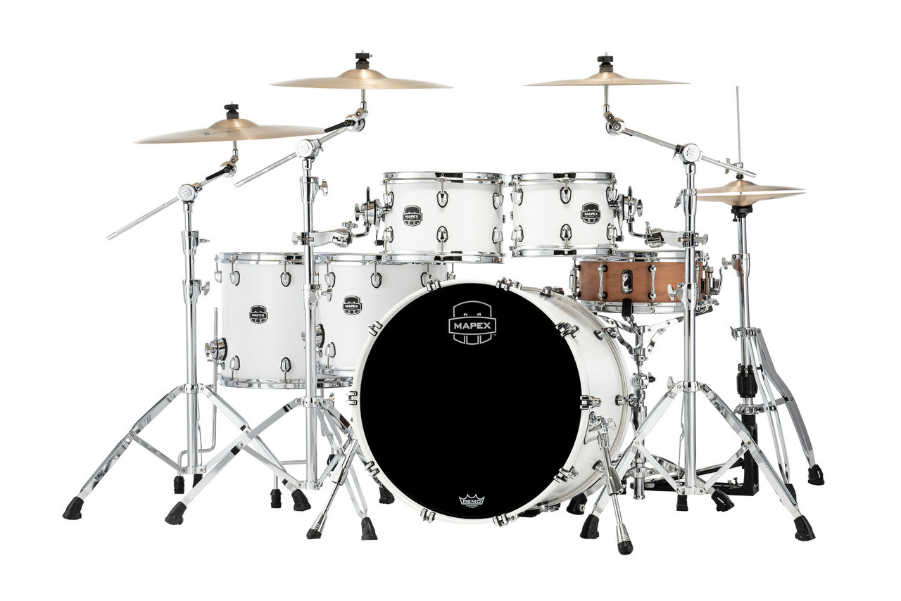 Mapex SR628XURM Saturn Studioease 5-Piece Shell Pack in Satin White finish, snare not included.