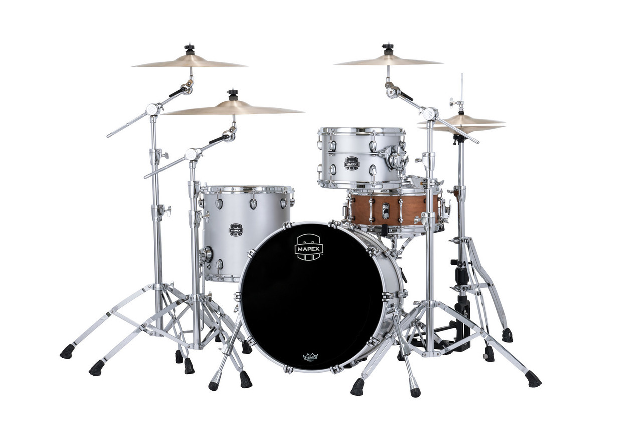 Mapex SE401XHPD Saturn Evolution Hybrid Straight Ahead 3-Piece Shell Pack in Iridium Silver finish, snare not included.