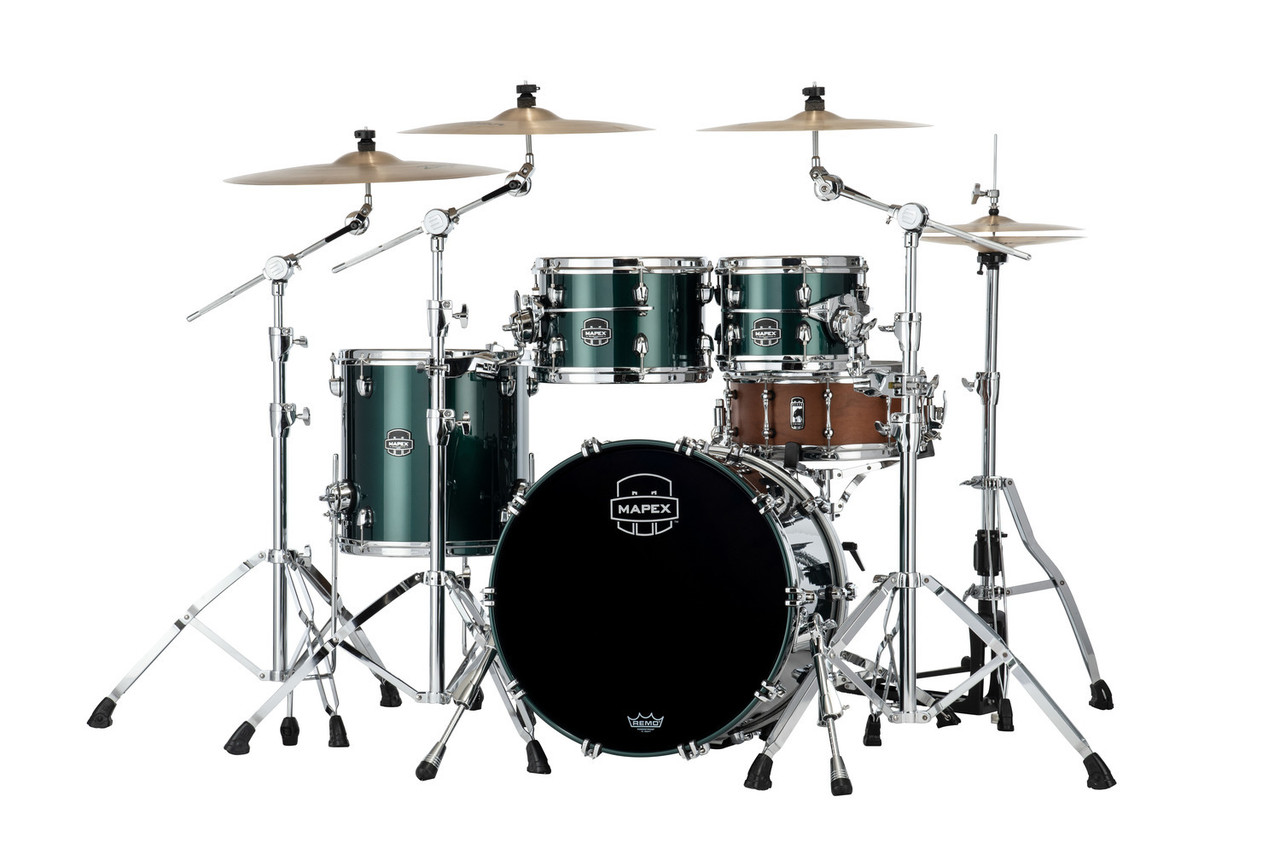Mapex SE504XMPQ Saturn Evolution Fusion 4-Piece Shell Pack in Brunswick Green finish, snare not included.