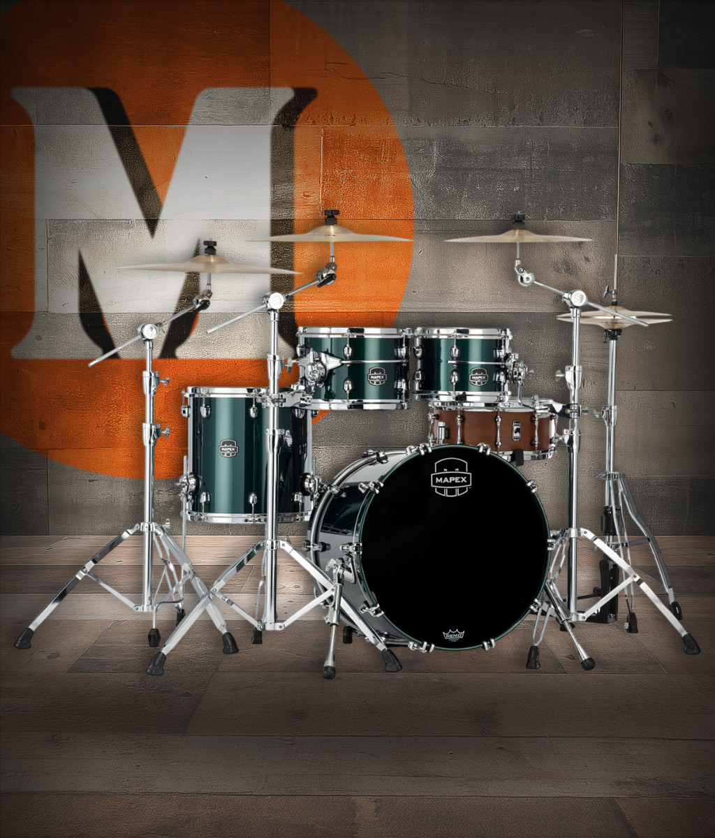 Mapex SE504XMPQ Saturn Evolution Fusion 4-Piece Shell Pack in Brunswick Green finish, snare not included.