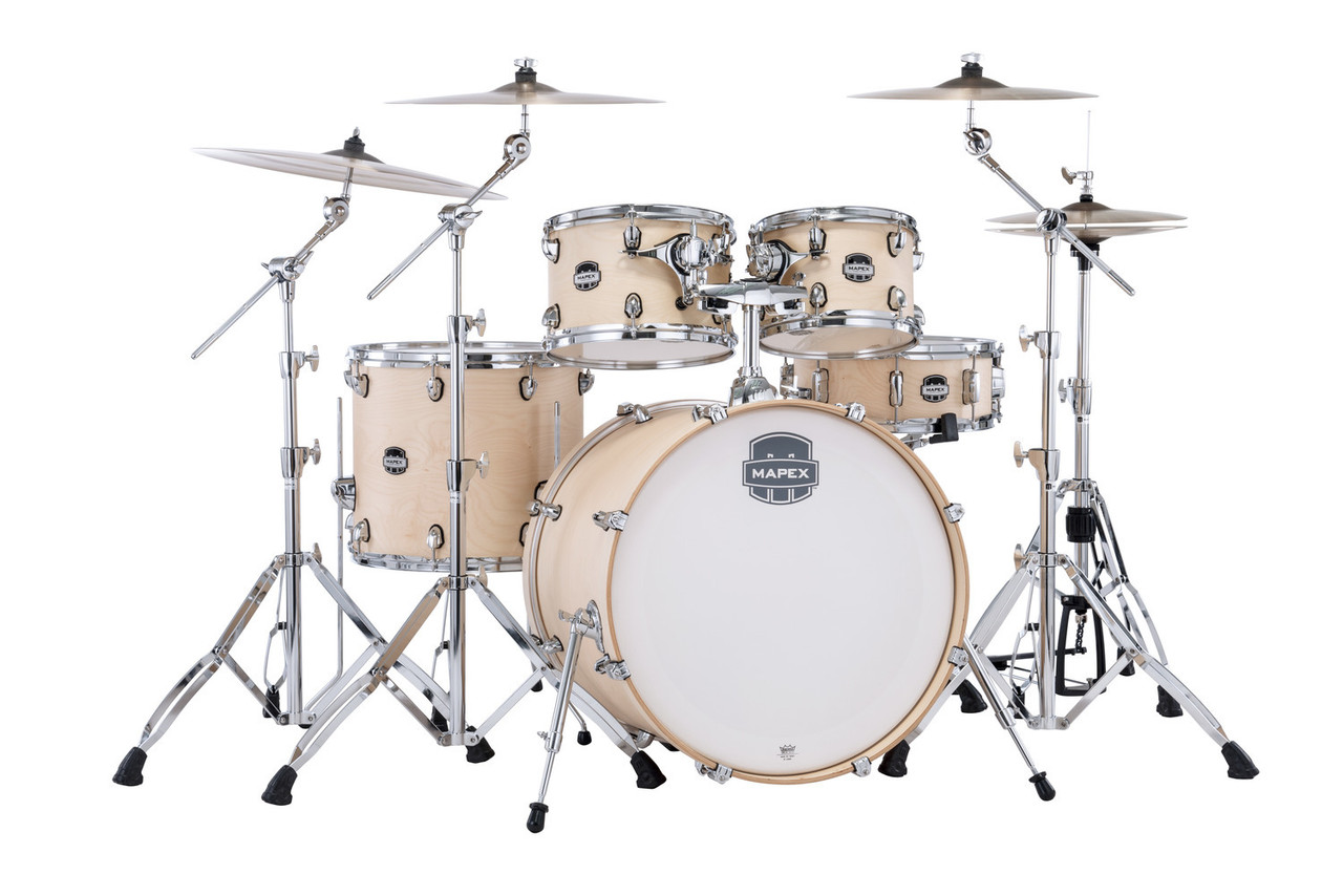 Mapex Mars Maple Rock Shell Pack in Natural Satin featuring 100% maple shells, SONIClear bearing edges, focused punchy tone, and durable hardware ideal for rock players.