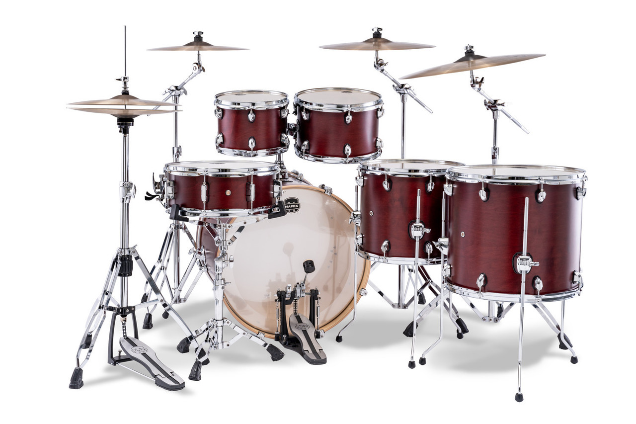 Mapex Mars Maple Studioease Shell Pack in Merlot Satin featuring 100% maple shells, versatile Studioease configuration, SONIClear bearing edges, and balanced tone suited for studio musicians.