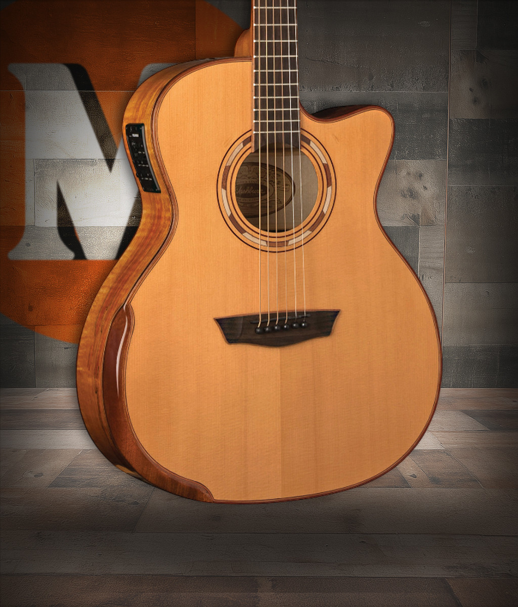 Washburn G66SCE Comfort Deluxe 66 Acoustic-Electric Guitar featuring a spalted maple top, auditorium cutaway body, premium Comfort Series armrest design, and onboard electronics for professional performance.