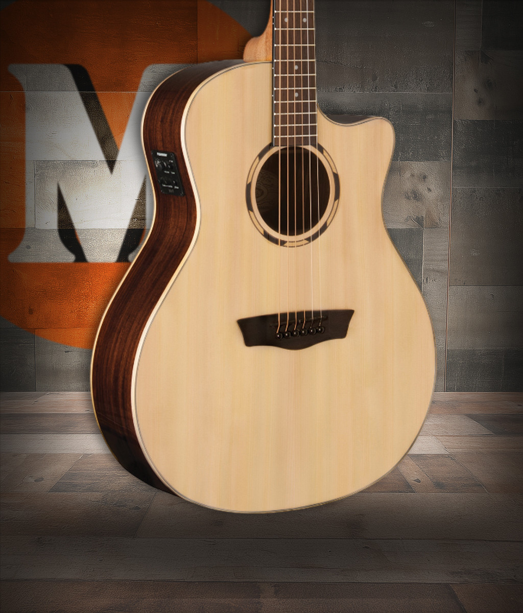 Washburn O20SCE Woodline 20 Series Acoustic-Electric Guitar featuring a solid top, orchestra cutaway design, natural finish, and premium onboard electronics for stage and studio performance.