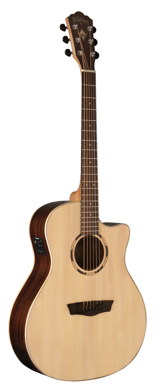 Washburn O20SCE Woodline 20 Series Acoustic-Electric Guitar featuring a solid top, orchestra cutaway design, natural finish, and premium onboard electronics for stage and studio performance.