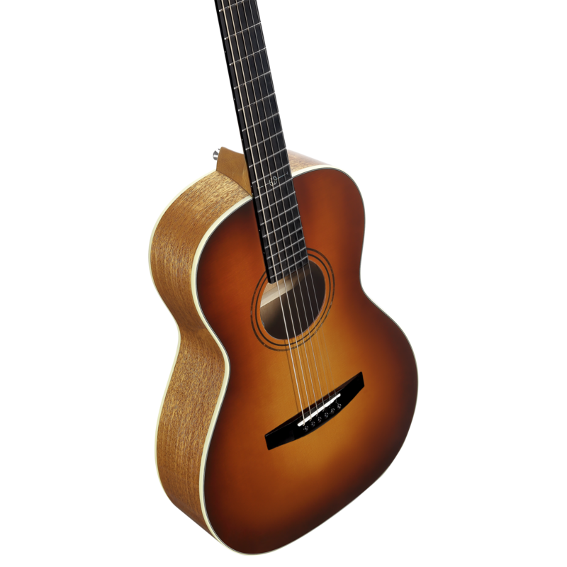 Alvarez Laureate LP60e Parlor Acoustic-Electric Guitar in Sunset featuring a compact parlor body, warm vintage-style tone, elegant Laureate detailing, and onboard electronics for stage and studio use.