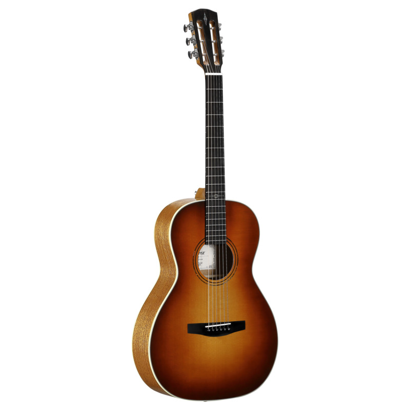 Alvarez Laureate LP60e Parlor Acoustic-Electric Guitar in Sunset featuring a compact parlor body, warm vintage-style tone, elegant Laureate detailing, and onboard electronics for stage and studio use.